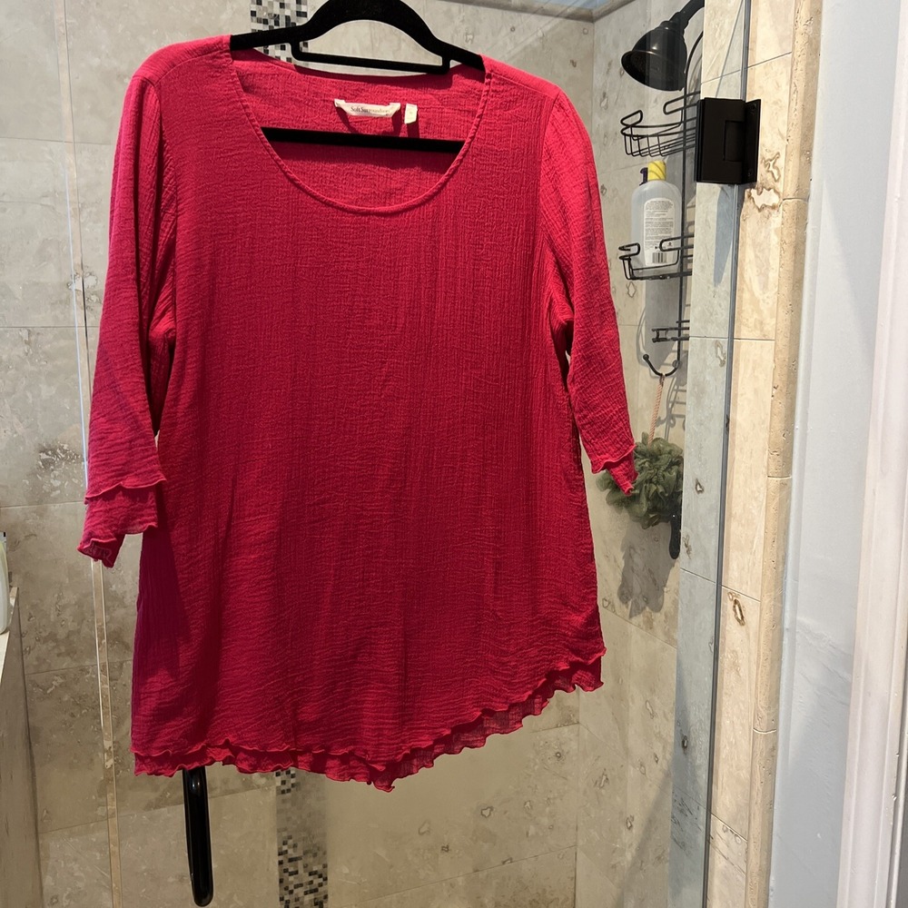 Soft Surroundings Gabby Gauze Tunic Blouse Pink Flutter Sleeve Medium 26512